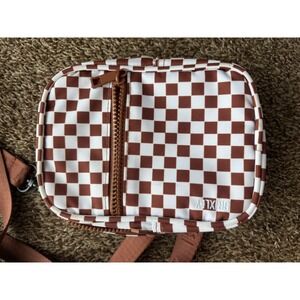 Brixley Crossbody Bag Brown White Checkered Multi-Way Belt Bag Backpack Mini